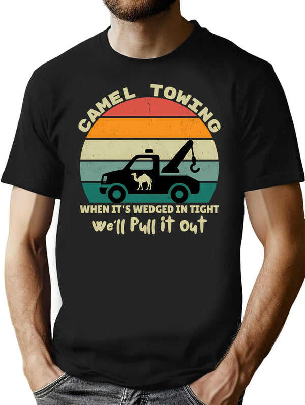 Camel Towing Retro Adult Humor Saying Funny Halloween T-Shirt for Men & Women, T-Shirts Graphic Tee - Black