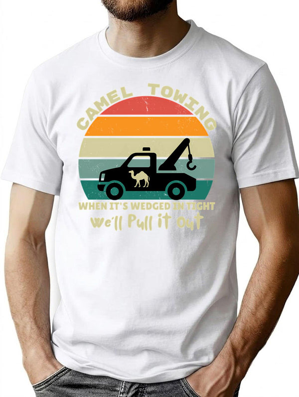 Camel Towing Retro Adult Humor Saying Funny Halloween T-Shirt for Men & Women, T-Shirts Graphic Tee - White
