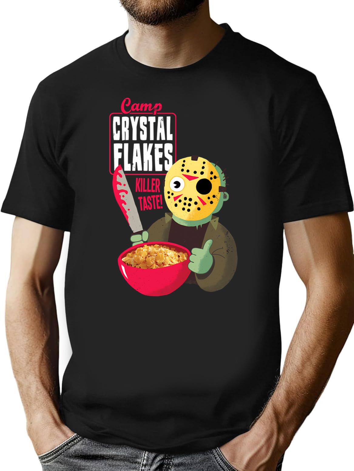 Camp Crystal Flakes T-Shirt - Retro Graphic Tee for Men & Women - Black