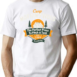 Camp Morning Wood Camping The Perfect Place To Pitch A Tent T-Shirt for Men & Women, T-Shirts Graphic Tee - White