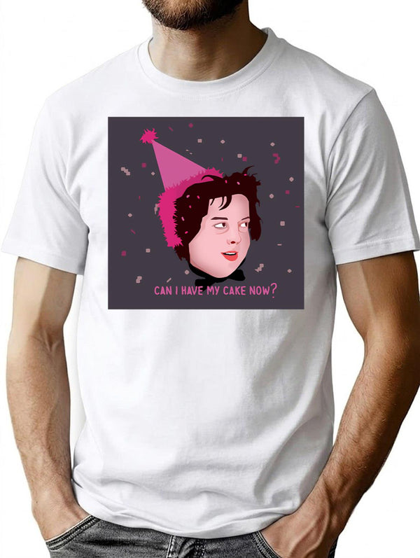 Can I Have My Cake Now Sticker T-Shirt for Men & Women, T-Shirts Graphic Tee - White