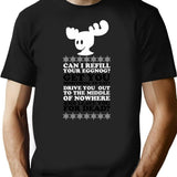 Can I Refill Your Eggnog T-Shirt - Retro Graphic Tee for Men & Women - Black