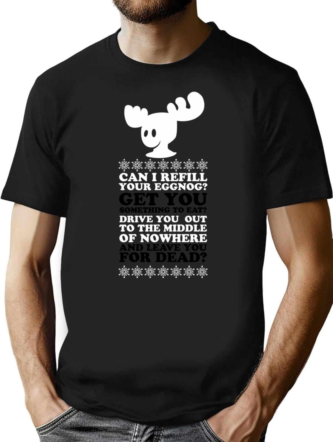 Can I Refill Your Eggnog T-Shirt - Retro Graphic Tee for Men & Women - Black