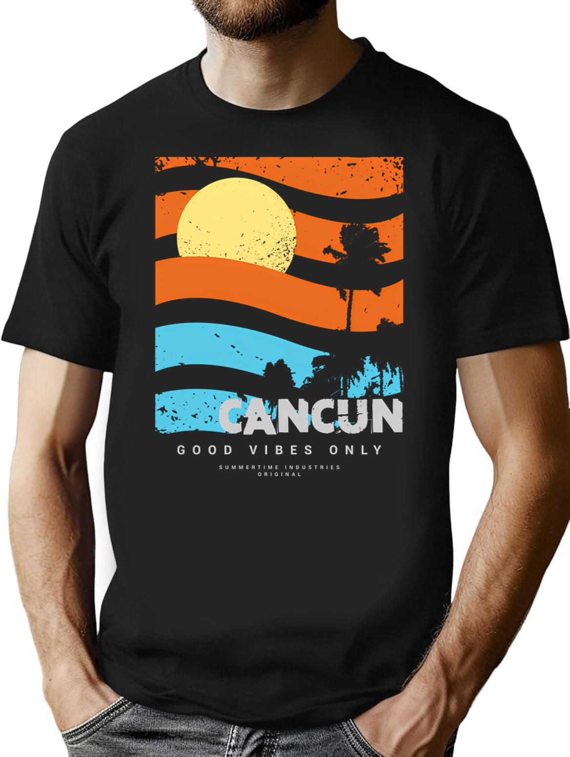 Cancun Vibe T-Shirt - Retro Graphic Tee for Men & Women - Black