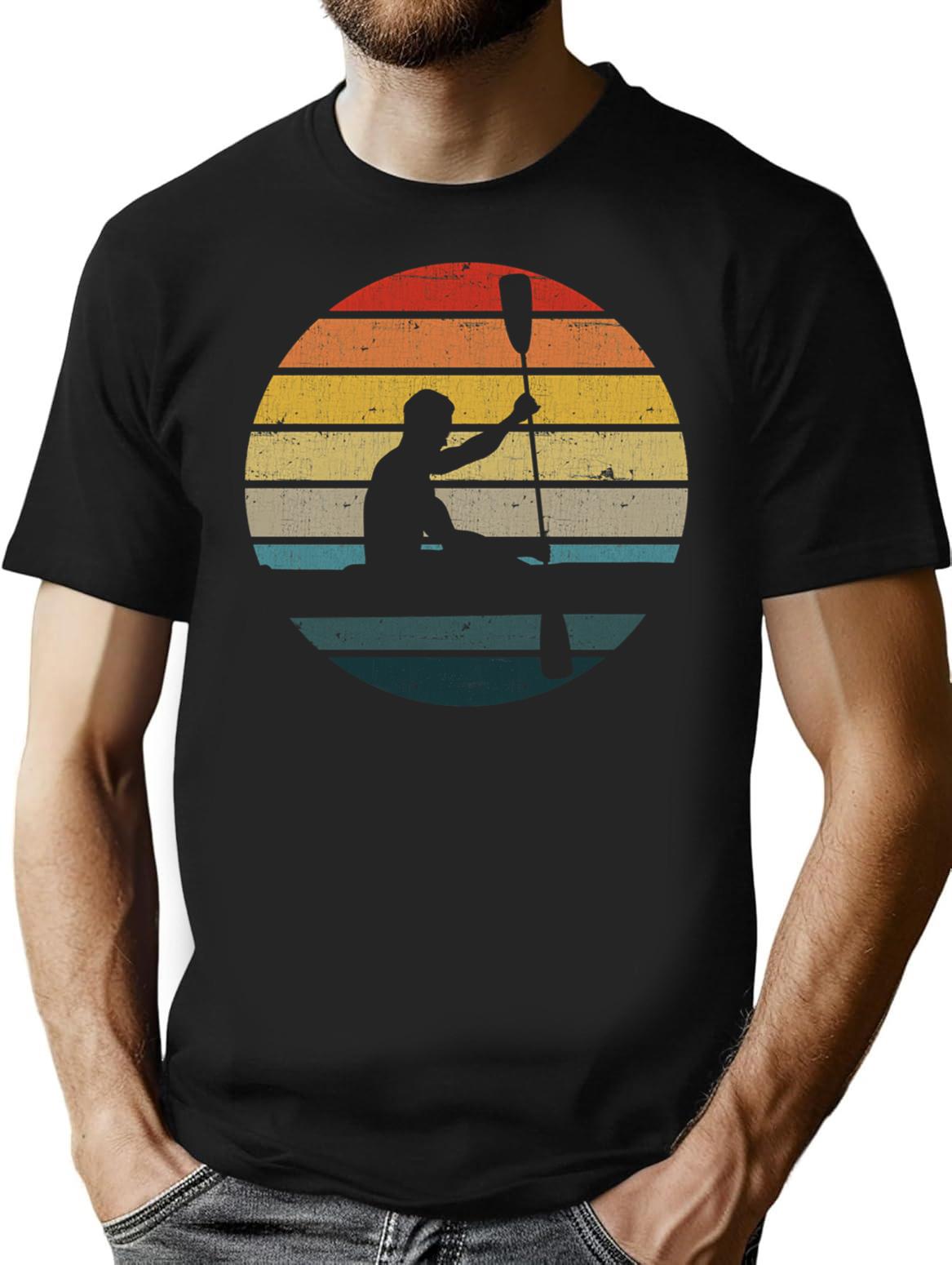 Canoeing Silhouette On A Distressed Retro Sunset Product T-Shirt - Black
