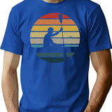 Canoeing Silhouette On A Distressed Retro Sunset Product T-Shirt - Blue