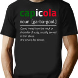 Capicola Gabagool Flag Description T-Shirt - Retro Graphic Tee for Men & Women - Black