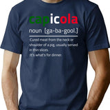 Capicola Gabagool Flag Description T-Shirt - Retro Graphic Tee for Men & Women - Navy