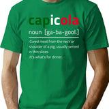 Capicola Gabagool Flag Description T-Shirt - Retro Graphic Tee for Men & Women - Green