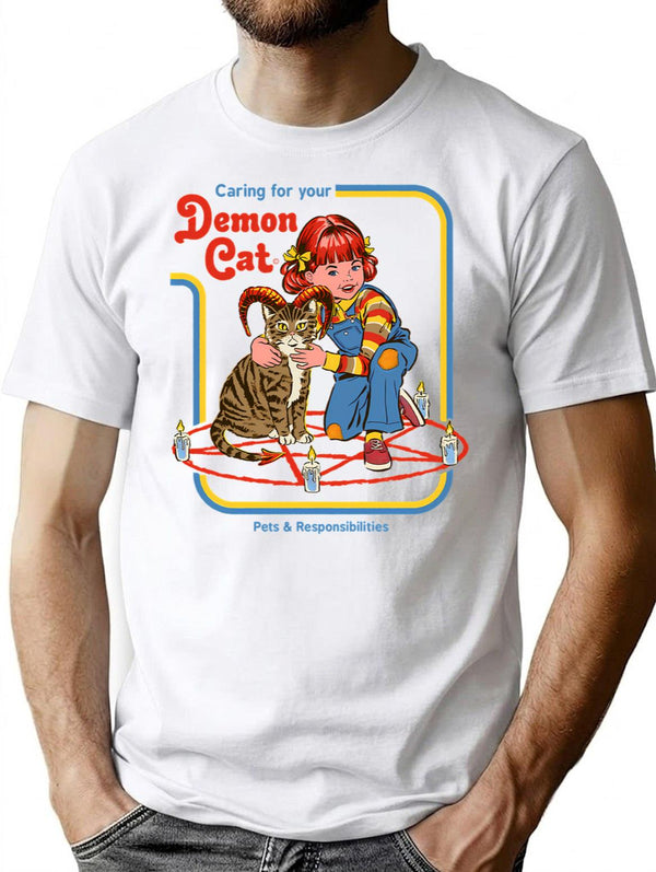 Caring For Your Demon Cat T-Shirt for Men & Women, T-Shirts Graphic Tee - White
