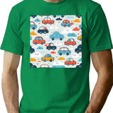 Cars And Clouds Pattern T-Shirt - Retro Graphic Tee for Men & Women - Green