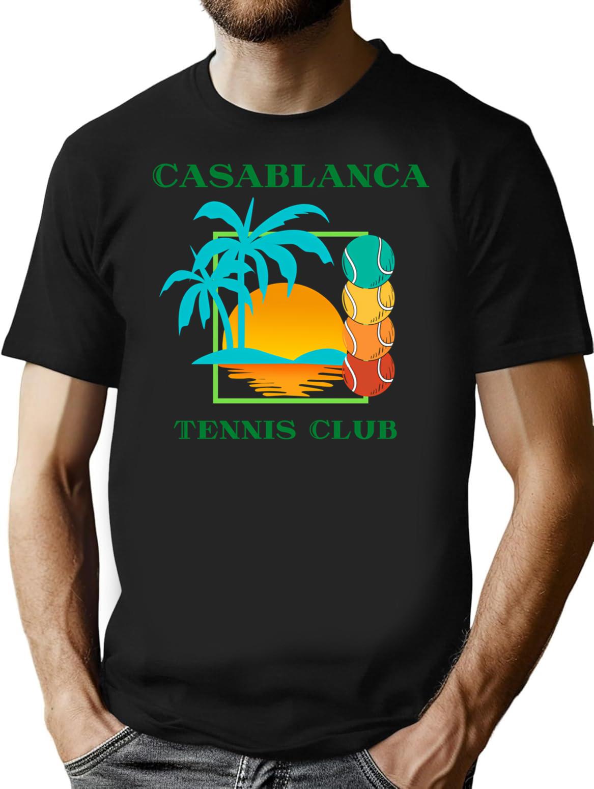 Casablanca Tennis Club T-Shirt - Retro Graphic Tee for Men & Women - Black
