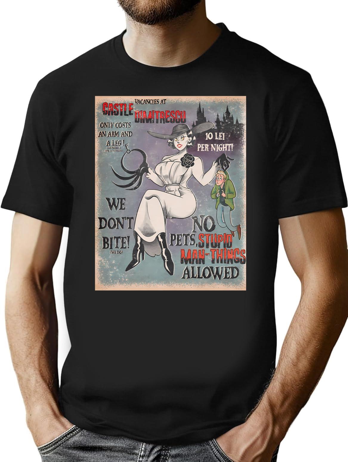 Castle Dimitrescu Vacancies T-Shirt - Retro Graphic Tee for Men & Women - Black