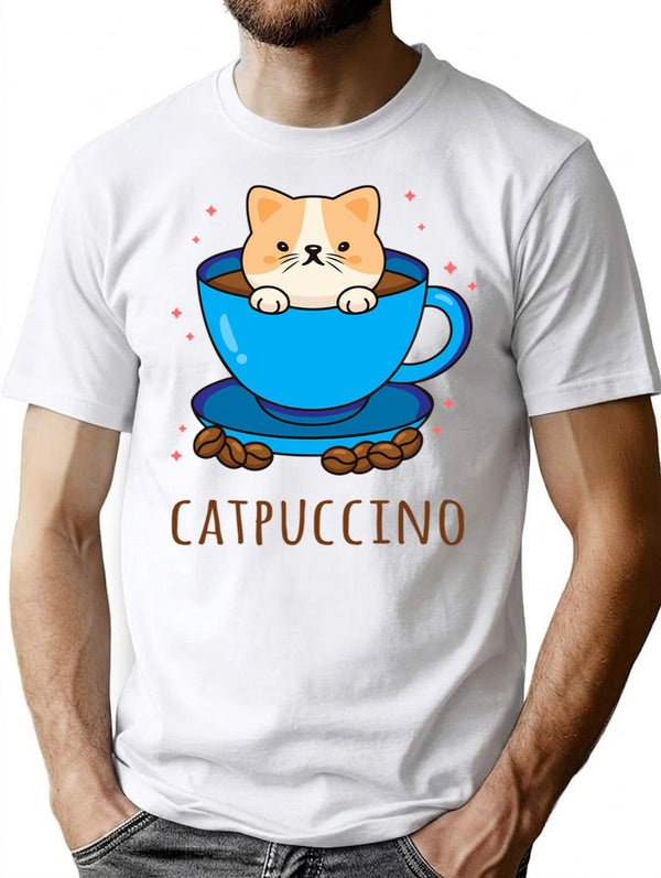 Catpuccino T-Shirt for Men & Women, T-Shirts Graphic Tee - White