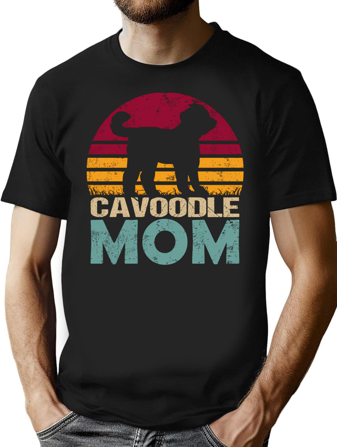 Cavoodle Dog Mom Vintage T-Shirt - Retro Graphic Casual Tee - Black