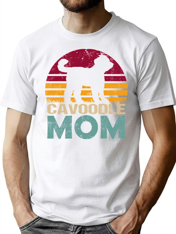 Cavoodle Dog Mom Vintage T-Shirt for Men & Women, T-Shirts Graphic Tee - White