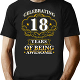 Celebrating 18 Years T-Shirt - Retro Graphic Tee for Men & Women - Black
