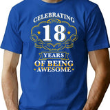 Celebrating 18 Years T-Shirt - Retro Graphic Tee for Men & Women - Blue