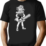 Chainsaw Girl On Black T-Shirt - Retro Graphic Tee for Men & Women - Black