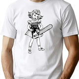 Chainsaw Girl On Black T-Shirt - Retro Graphic Tee for Men & Women - White
