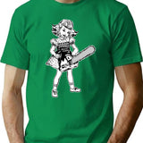 Chainsaw Girl On Black T-Shirt - Retro Graphic Tee for Men & Women - Green