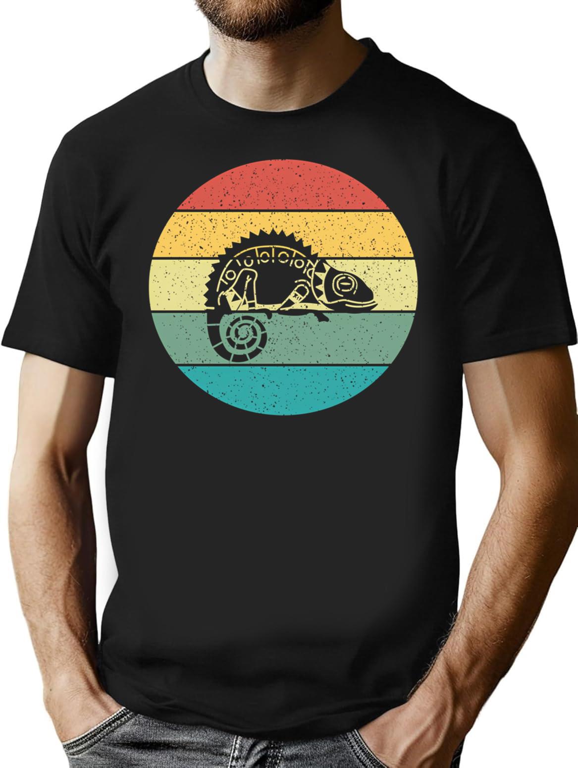 Chameleon Chamaeleon Retro Vintage T-Shirt - Retro Graphic Casual Tee - Black
