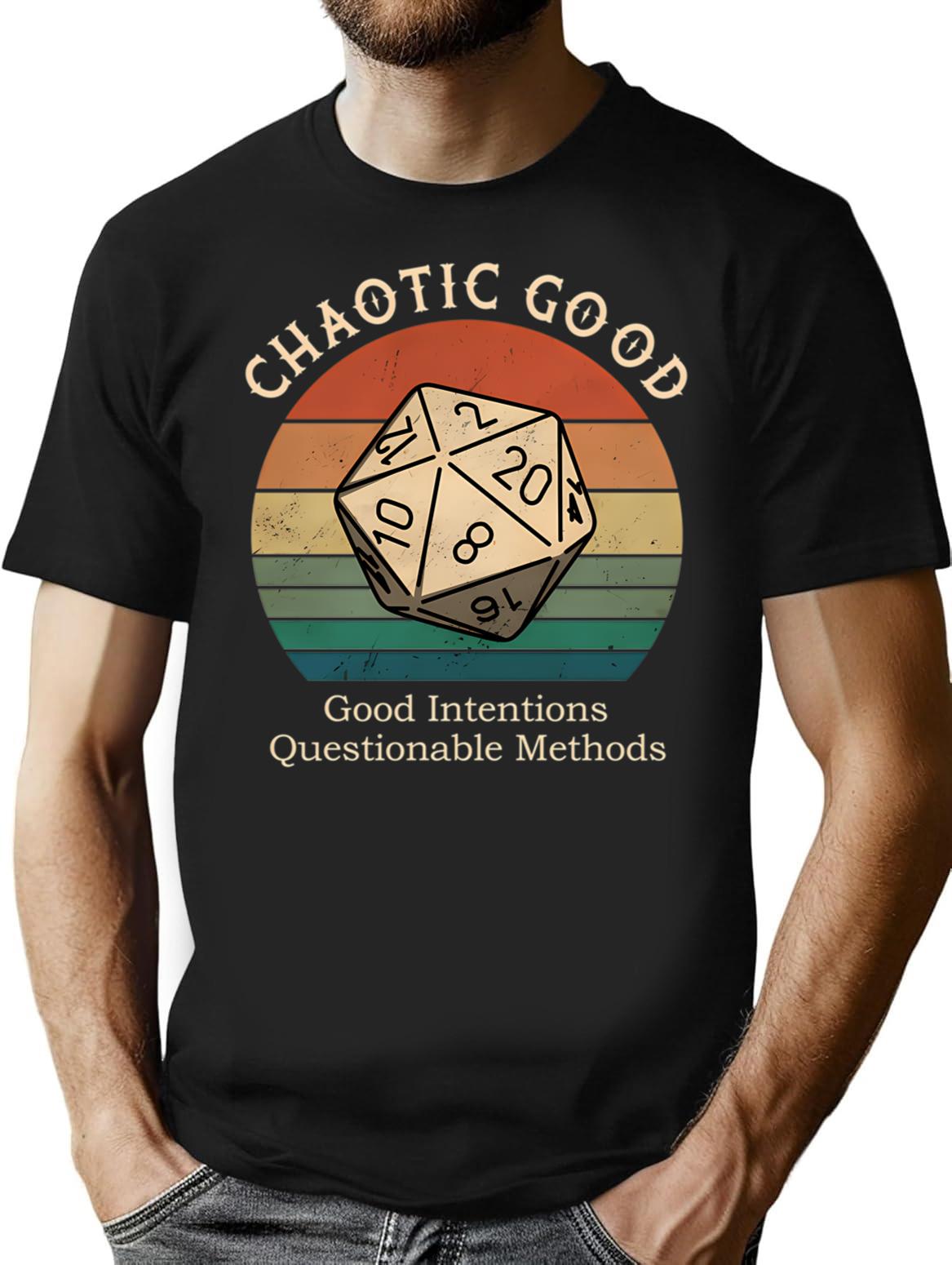 Chaotic Good Good Intentions Questionable Methods Vintage T-Shirt - Black