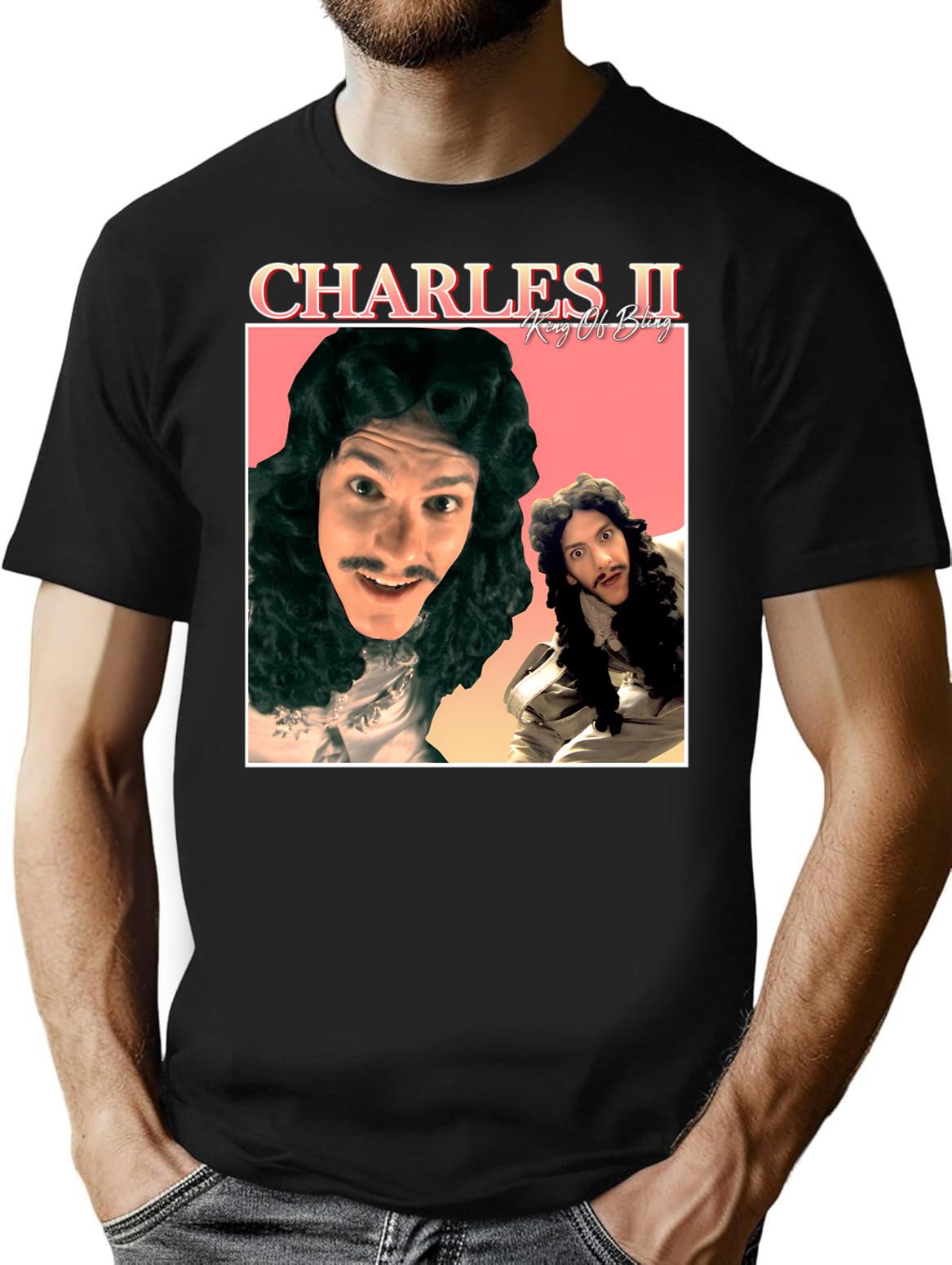 Charles Ii Vintageretro Design T-Shirt - Retro Graphic Casual Tee - Black