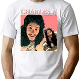Charles Ii Vintageretro Design T-Shirt - Retro Graphic Casual Tee - White
