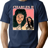 Charles Ii Vintageretro Design T-Shirt - Retro Graphic Casual Tee - Navy