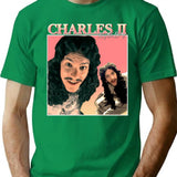 Charles Ii Vintageretro Design T-Shirt - Retro Graphic Casual Tee - Green