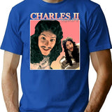Charles Ii Vintageretro Design T-Shirt - Retro Graphic Casual Tee - Blue