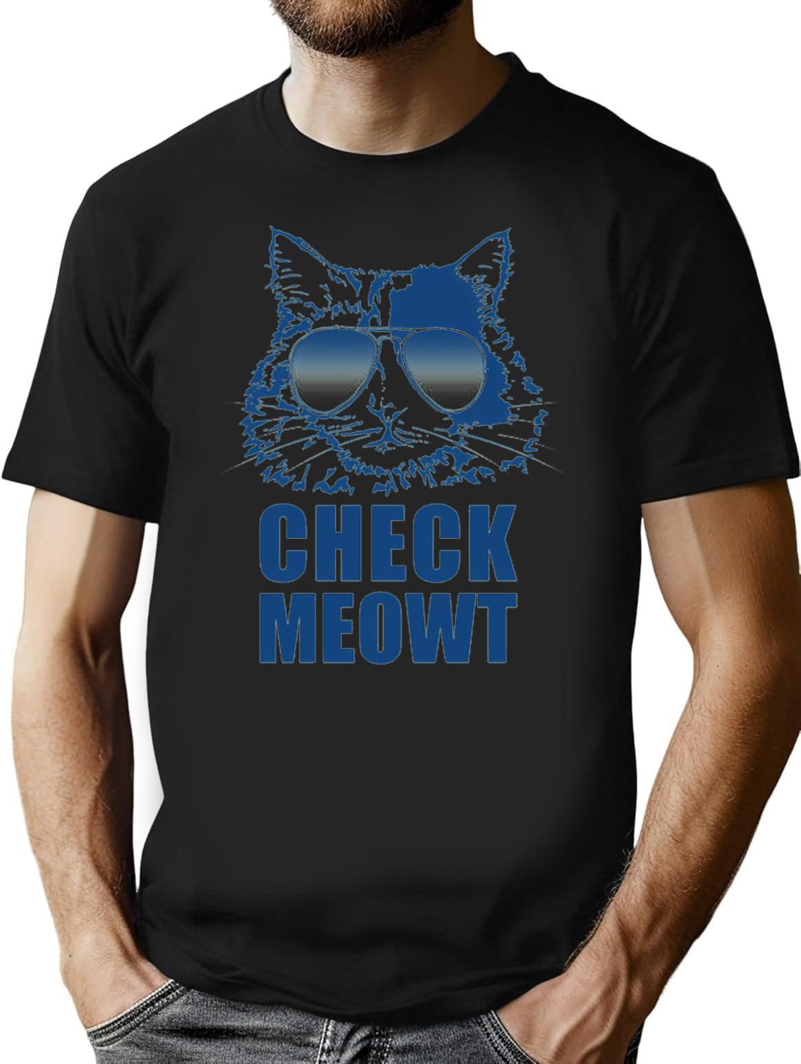 Check Meowt T-Shirt - Retro Graphic Tee for Men & Women - Black