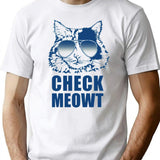Check Meowt T-Shirt - Retro Graphic Tee for Men & Women - White