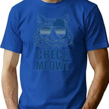 Check Meowt T-Shirt - Retro Graphic Tee for Men & Women - Blue