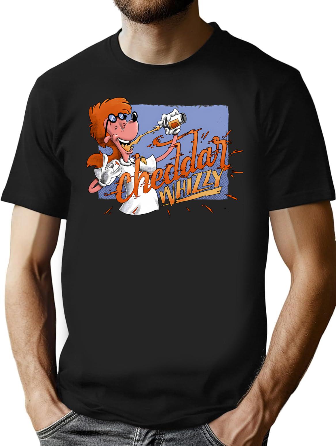 Cheddar Whizzy T-Shirt - Retro Graphic Tee for Men & Women - Black