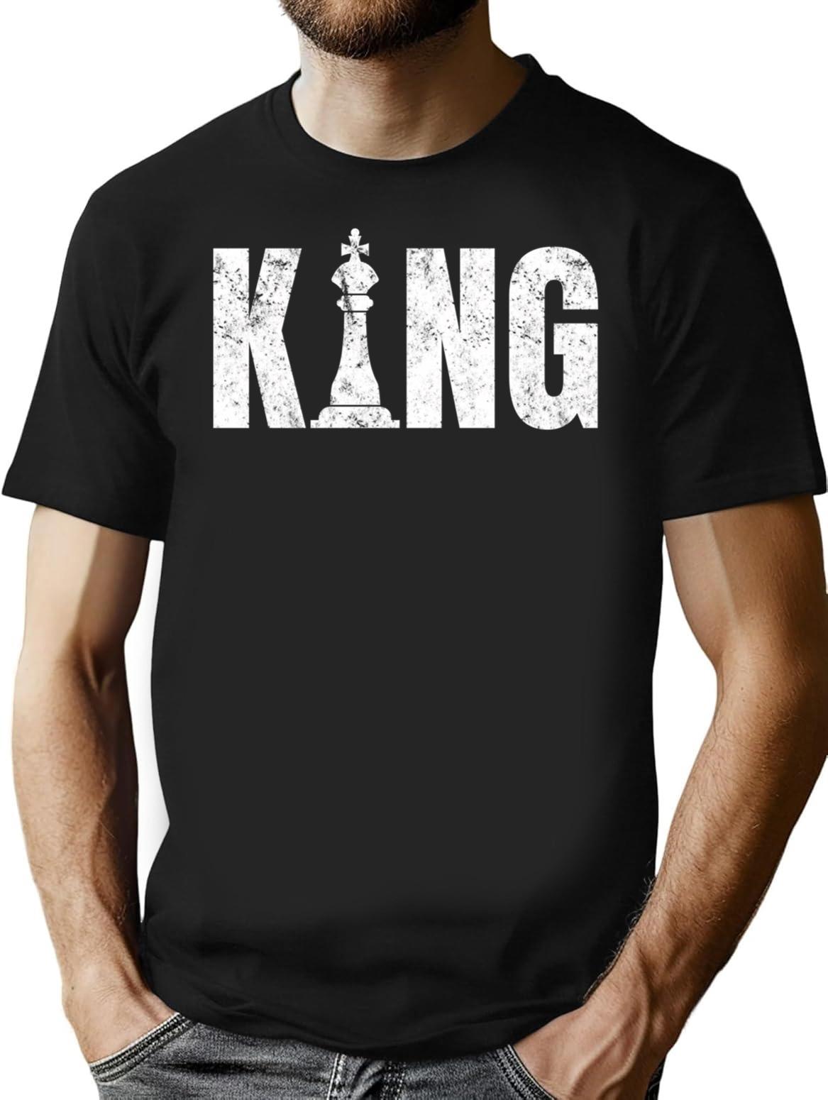 Chess King Vintage Design T-Shirt - Retro Graphic Casual Tee - Black