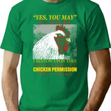 Chicken Permission Vintage Japanese Chicken T-Shirt - Retro Graphic Casual Tee - Green