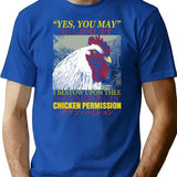 Chicken Permission Vintage Japanese Chicken T-Shirt - Retro Graphic Casual Tee - Blue