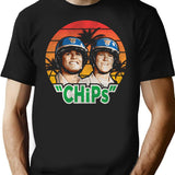 Chips Tv Show Retro Worn T-Shirt for Men & Women, T-Shirts Graphic Tee - Black