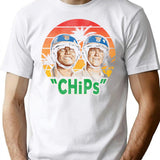 Chips Tv Show Retro Worn T-Shirt for Men & Women, T-Shirts Graphic Tee - White