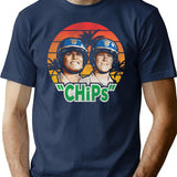 Chips Tv Show Retro Worn T-Shirt for Men & Women, T-Shirts Graphic Tee - Navy