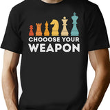 Choose Your Weapon Chess T-Shirt - Retro Graphic Tee for Men & Women - Black