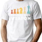 Choose Your Weapon Chess T-Shirt - Retro Graphic Tee for Men & Women - White