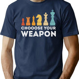 Choose Your Weapon Chess T-Shirt - Retro Graphic Tee for Men & Women - Navy