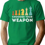 Choose Your Weapon Chess T-Shirt - Retro Graphic Tee for Men & Women - Green