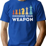 Choose Your Weapon Chess T-Shirt - Retro Graphic Tee for Men & Women - Blue