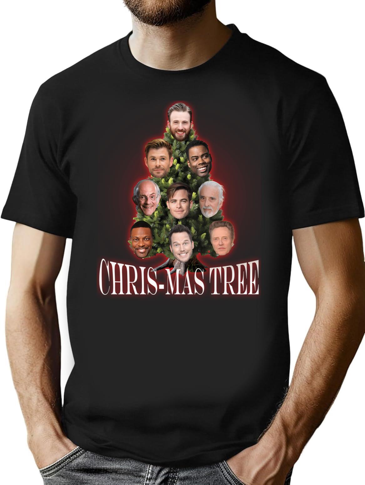 Chris-mas Tree T-Shirt - Retro Graphic Tee for Men & Women - Black