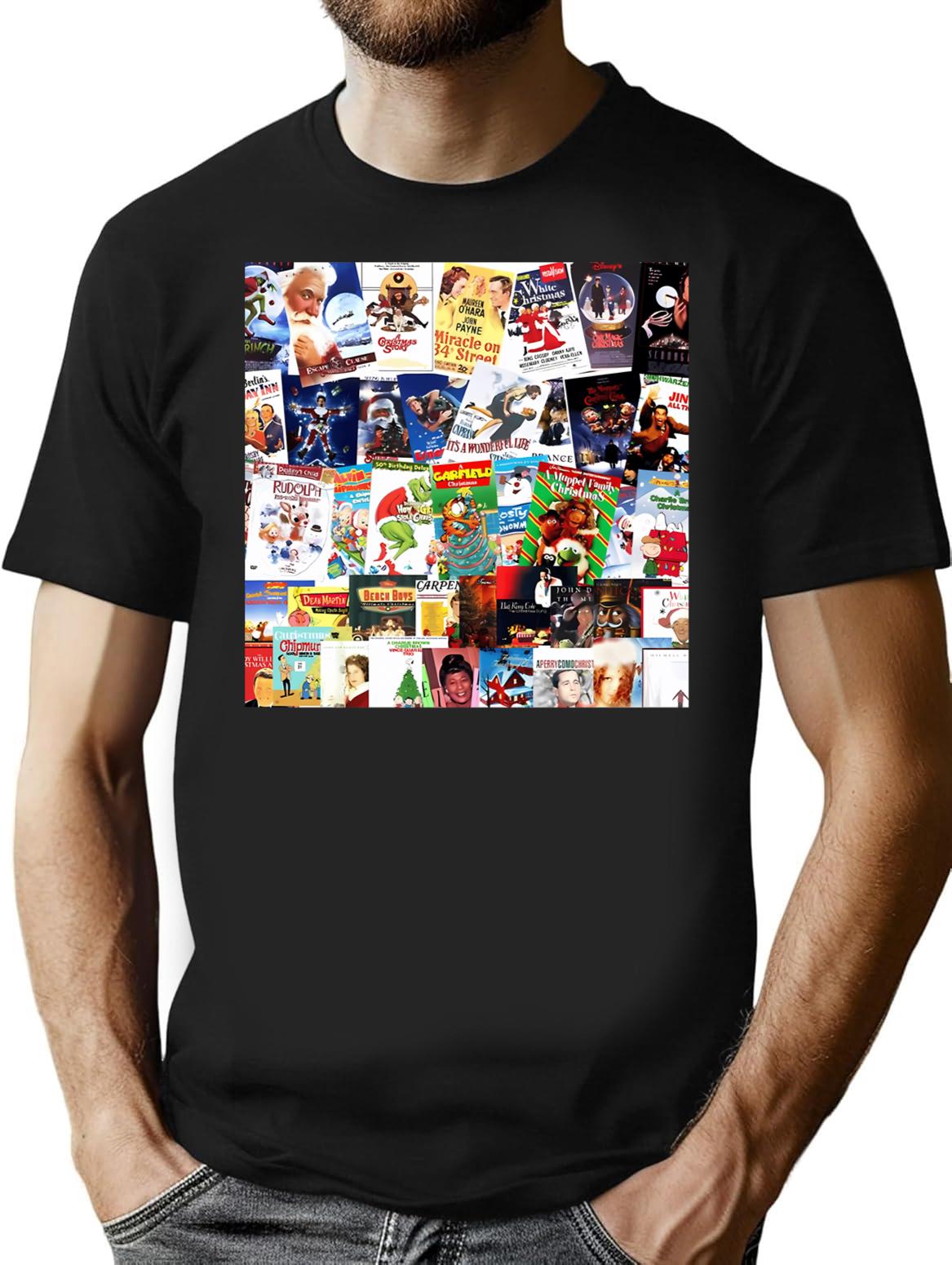 Christmas Movie Collage T-Shirt - Retro Graphic Tee for Men & Women - Black