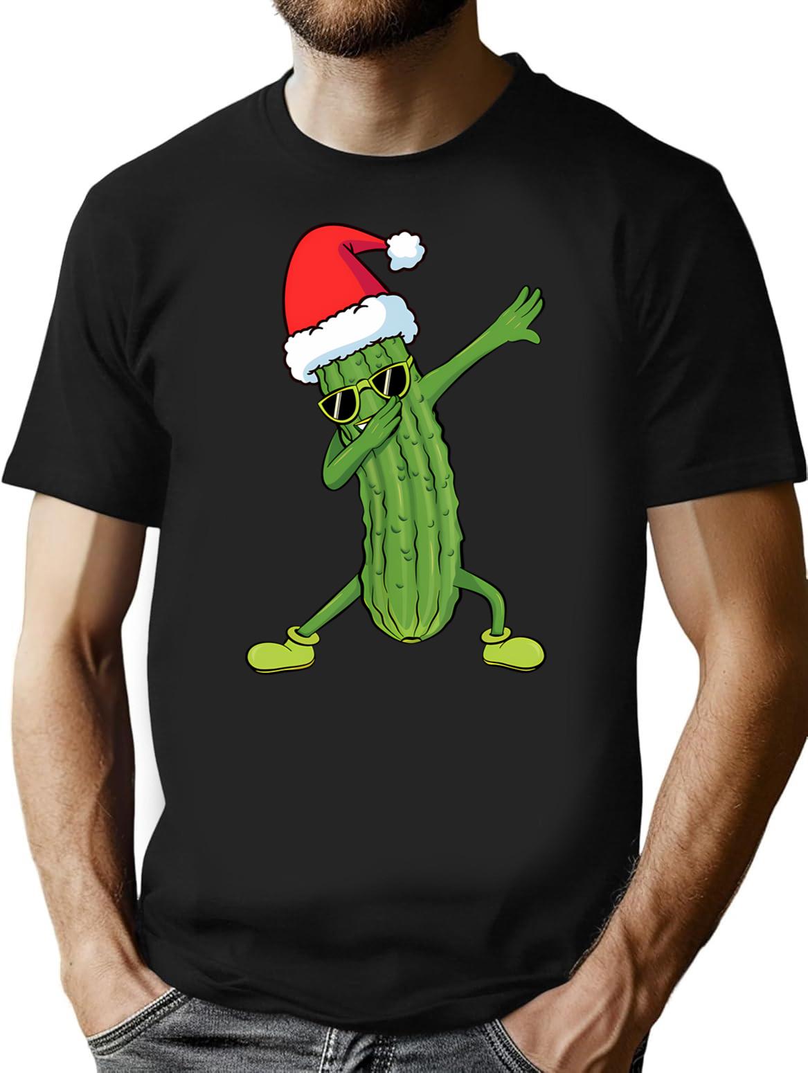 Christmas Pickle Dab Pickle Christmas T-Shirt - Retro Graphic Tee for Men & Women - Black